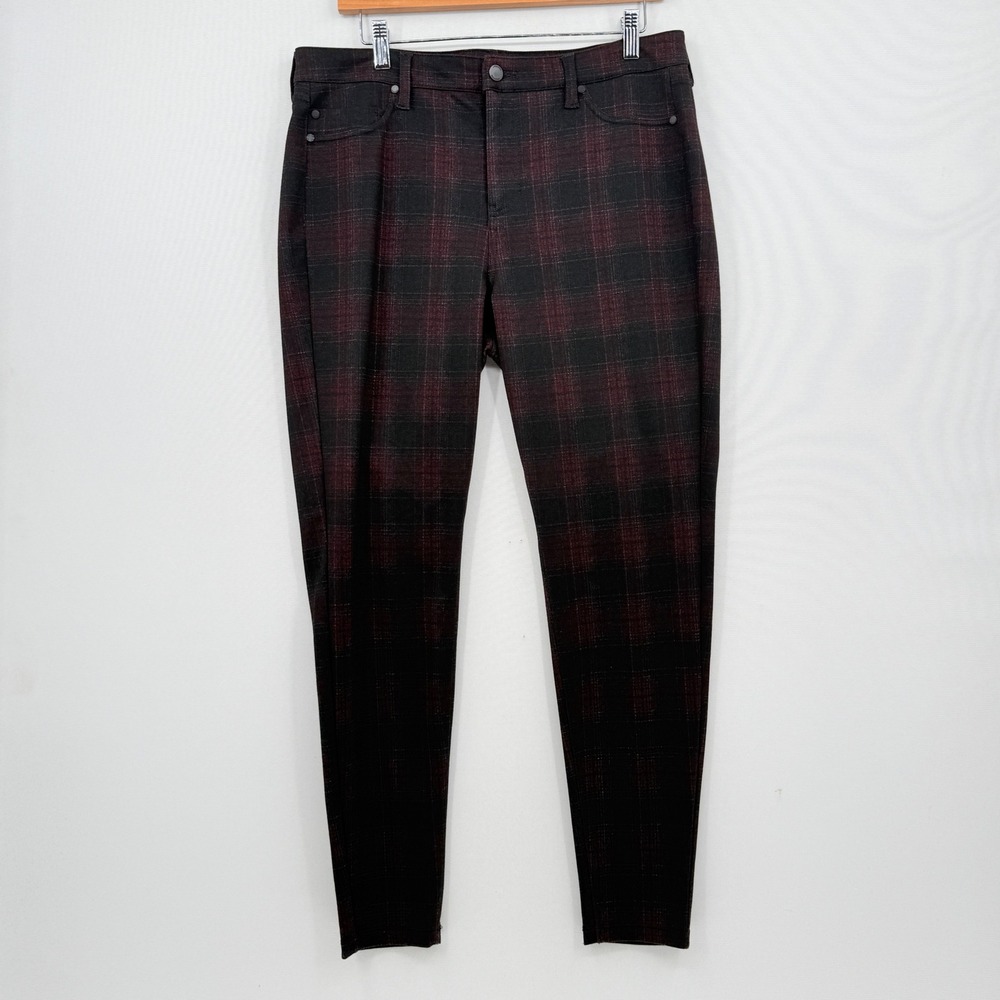 Liverpool Plaid Pants Women 31 12 Burgundy Black Skinny Stretch Goth Punk Preppy